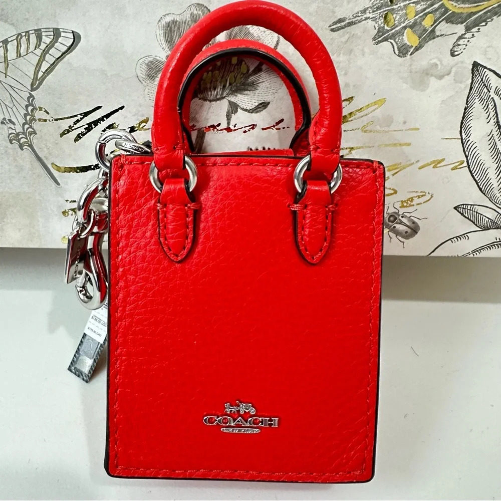 Coach North/South Mini Tote Bag Charm CU280 in SV/ Miami Red